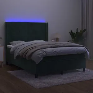 vidaXL Sommier à lattes de lit matelas et LED Vert foncé 140x200 cm pas cher