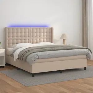 vidaXL Sommier à lattes de lit matelas LED Cappuccino 160x200 cm pas cher
