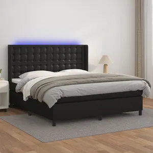 vidaXL Sommier à lattes de lit matelas LED Noir 160x200cm Similicuir pas cher