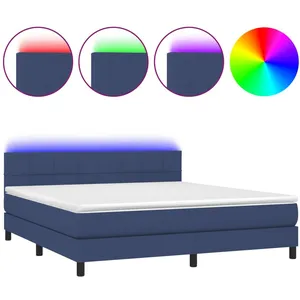 vidaXL Sommier à lattes de lit avec matelas LED Bleu 160x200 cm Tissu pas cher