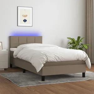 vidaXL Sommier à lattes de lit avec matelas LED Taupe 100x200 cm Tissu pas cher