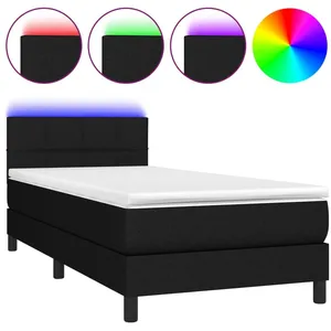 vidaXL Sommier à lattes de lit avec matelas et LED Noir 80x200cm Tissu pas cher