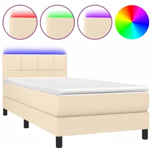 vidaXL Sommier à lattes de lit avec matelas LED Crème 80x200 cm Tissu pas cher