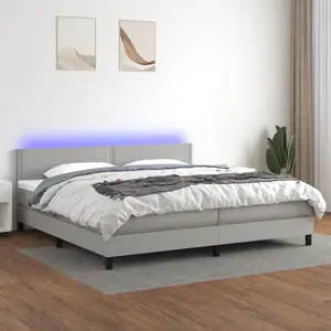 vidaXL Sommier à lattes de lit matelas LED Gris clair 200x200 cm Tissu pas cher