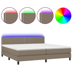vidaXL Sommier à lattes de lit et matelas et LED Taupe 200x200cm Tissu pas cher