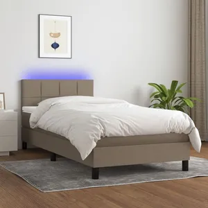 vidaXL Sommier à lattes de lit avec matelas LED Taupe 90x190 cm Tissu pas cher