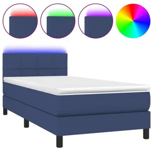vidaXL Sommier à lattes de lit avec matelas et LED Bleu 90x190cm Tissu pas cher