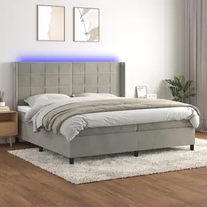 vidaXL Sommier à lattes de lit matelas et LED Gris clair 200x200 cm pas cher