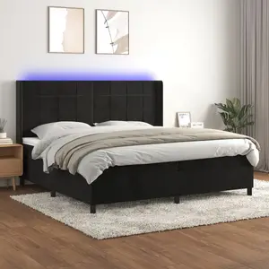 vidaXL Sommier à lattes de lit matelas et LED Noir 200x200 cm Velours pas cher