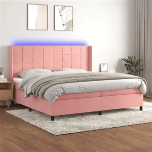 vidaXL Sommier à lattes de lit matelas et LED Rose 200x200 cm Velours pas cher