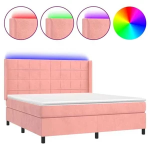 vidaXL Sommier à lattes de lit matelas et LED Rose 180x200 cm Velours pas cher