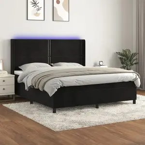 vidaXL Sommier à lattes de lit matelas et LED Noir 180x200 cm Velours pas cher