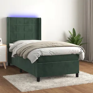 vidaXL Sommier à lattes de lit matelas LED Vert foncé 90x200cm Velours pas cher