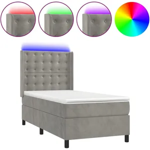 vidaXL Sommier à lattes de lit matelas LED Gris clair 90x200cm Velours pas cher
