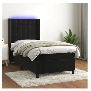 vidaXL Sommier à lattes de lit matelas et LED Noir 100x200 cm Velours pas cher