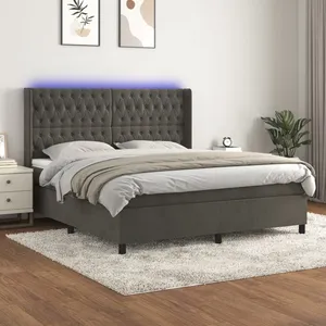 vidaXL Sommier à lattes de lit matelas et LED Gris foncé 160x200 cm pas cher