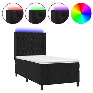 vidaXL Sommier à lattes de lit matelas et LED Noir 90x190 cm Velours pas cher