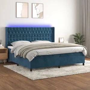 vidaXL Sommier à lattes de lit matelas et LED Bleu foncé 200x200 cm pas cher