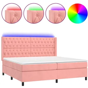 Comparateur de prix : vidaXL Sommier à lattes de lit matelas et LED Rose 200x200 cm Velours