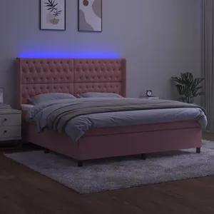 vidaXL Sommier à lattes de lit matelas et LED Rose 180x200 cm Velours pas cher