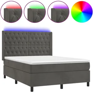 vidaXL Sommier à lattes de lit matelas et LED Gris foncé 140x190 cm pas cher