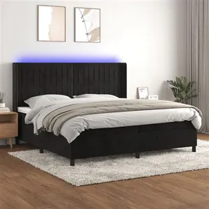 vidaXL Sommier à lattes de lit matelas et LED Noir 200x200 cm Velours pas cher