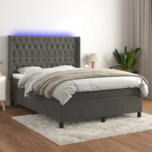 vidaXL Sommier à lattes de lit matelas et LED Gris foncé 140x200 cm pas cher