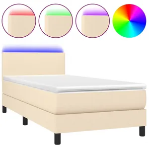 vidaXL Sommier à lattes de lit avec matelas LED Crème 90x200 cm Tissu pas cher