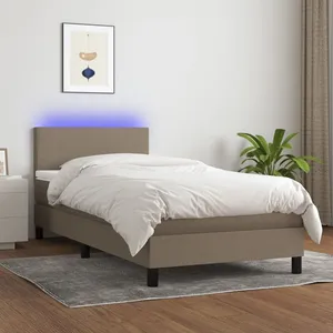vidaXL Sommier à lattes de lit avec matelas LED Taupe 90x190 cm Tissu pas cher