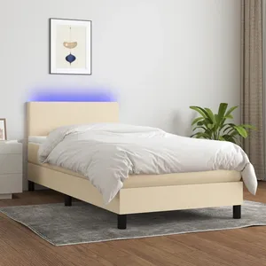 vidaXL Sommier à lattes de lit avec matelas LED Crème 90x190 cm Tissu pas cher
