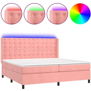 Comparateur de prix : vidaXL Sommier à lattes de lit matelas et LED Rose 200x200 cm Velours