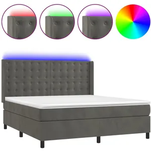 vidaXL Sommier à lattes de lit matelas et LED Gris foncé 160x200 cm pas cher
