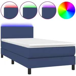 vidaXL Sommier à lattes de lit avec matelas et LED Bleu 80x200cm Tissu pas cher
