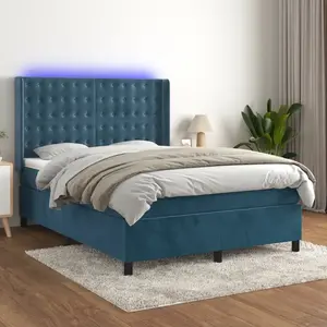 vidaXL Sommier à lattes de lit matelas et LED Bleu foncé 140x190 cm pas cher