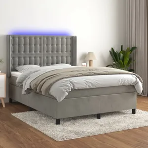 vidaXL Sommier à lattes de lit matelas et LED Gris clair 140x200 cm pas cher