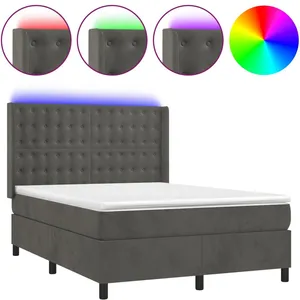 vidaXL Sommier à lattes de lit matelas et LED Gris foncé 140x190 cm pas cher