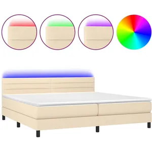 vidaXL Sommier à lattes de lit et matelas et LED Crème 200x200cm Tissu pas cher