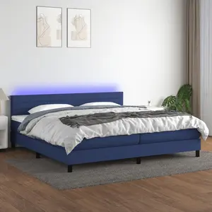vidaXL Sommier à lattes de lit et matelas et LED Bleu 200x200 cm Tissu pas cher