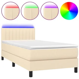 vidaXL Sommier à lattes de lit avec matelas LED Crème 80x200 cm Tissu pas cher
