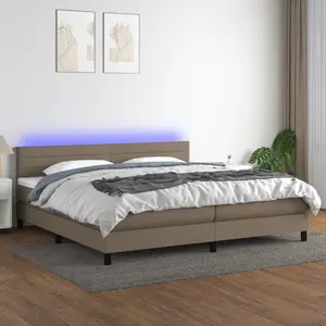 vidaXL Sommier tapissier et matelas et LED Taupe 200x200 cm Tissu pas cher