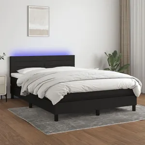 vidaXL Sommier à lattes de lit avec matelas LED Noir 140x200 cm Tissu pas cher