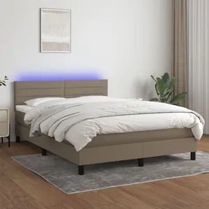 vidaXL Sommier à lattes de lit avec matelas LED Taupe 140x200 cm Tissu pas cher