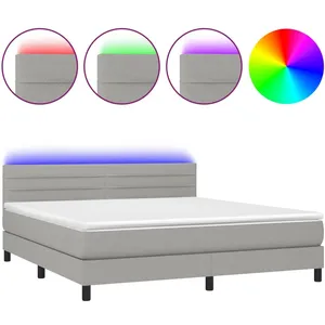 vidaXL Sommier à lattes de lit matelas LED Gris clair 160x200 cm Tissu pas cher
