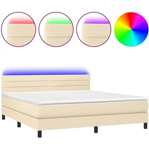 vidaXL Sommier à lattes de lit avec matelas LED Crème 160x200 cm Tissu pas cher