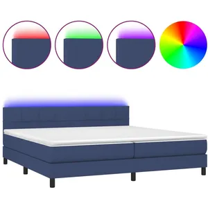 vidaXL Sommier à lattes de lit et matelas et LED Bleu 200x200 cm Tissu pas cher