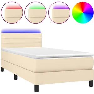 vidaXL Sommier à lattes de lit avec matelas LED Crème 80x200 cm Tissu pas cher