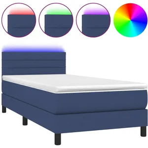 vidaXL Sommier à lattes de lit avec matelas et LED Bleu 80x200cm Tissu pas cher