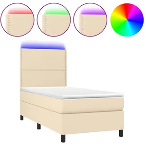 vidaXL Sommier à lattes de lit et matelas et LED Crème 90x200 cm Tissu pas cher