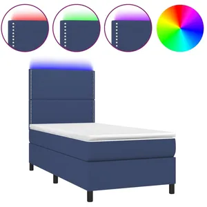 vidaXL Sommier à lattes de lit avec matelas et LED Bleu 90x200cm Tissu pas cher