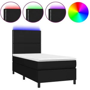 vidaXL Sommier à lattes de lit avec matelas et LED Noir 90x200cm Tissu pas cher